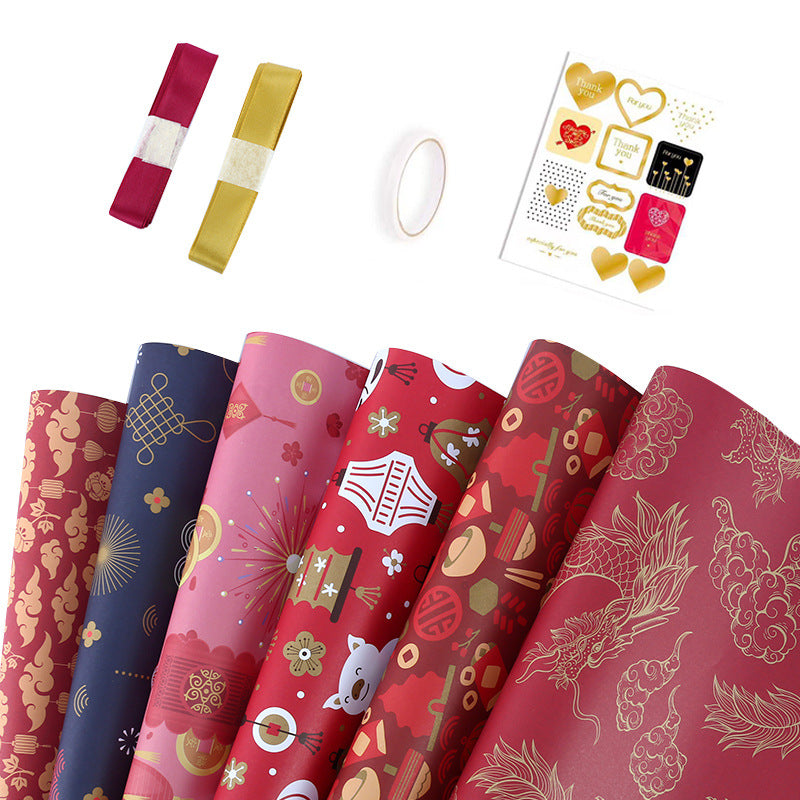 Two-side offset Chinese festive vintage red wrapping paper