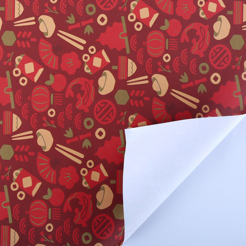 Two-side offset Chinese festive vintage red wrapping paper