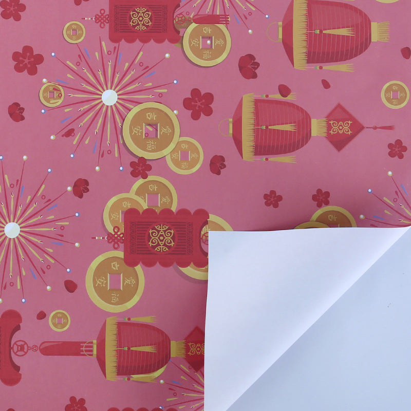 Two-side offset Chinese festive vintage red wrapping paper
