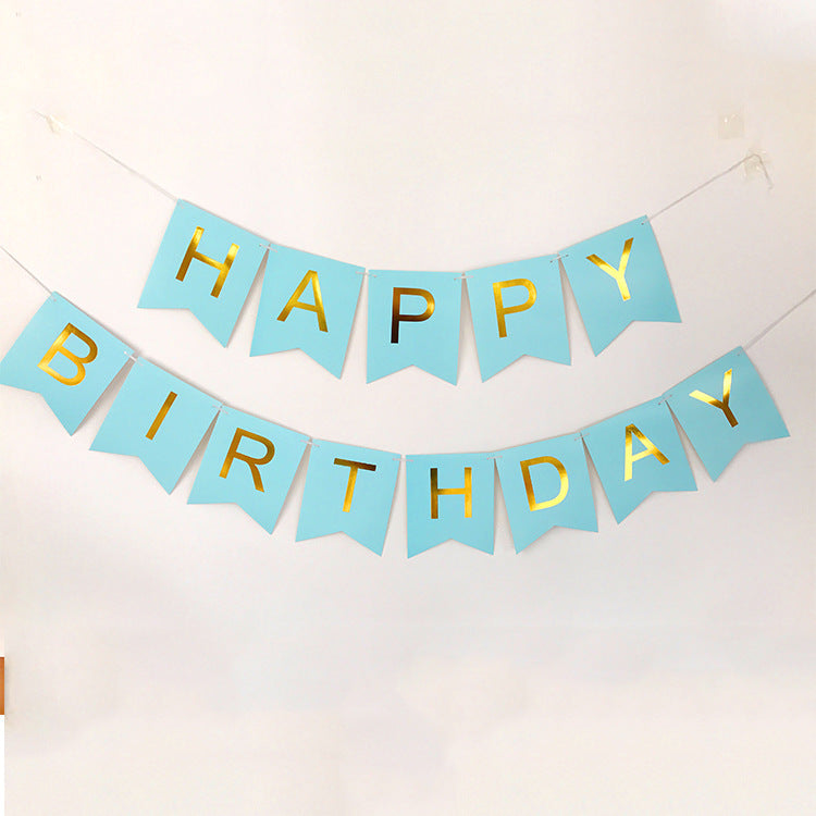 Party layout English happy birthday letter paper flag banner Happy Birthday hot gold fishtail flag