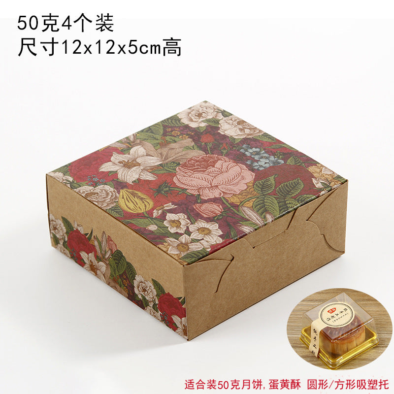 Vintage flower brown paper mooncake, egg yolk crisp packaging box