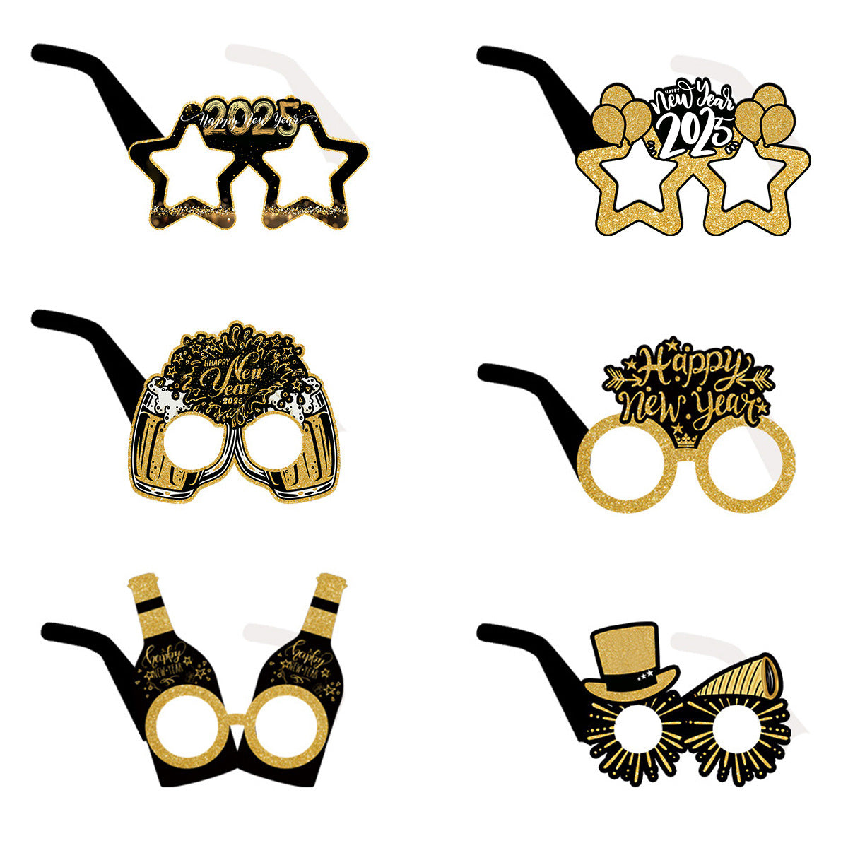 2025 New Year paper color black gold 3D glasses party decoration decoration props