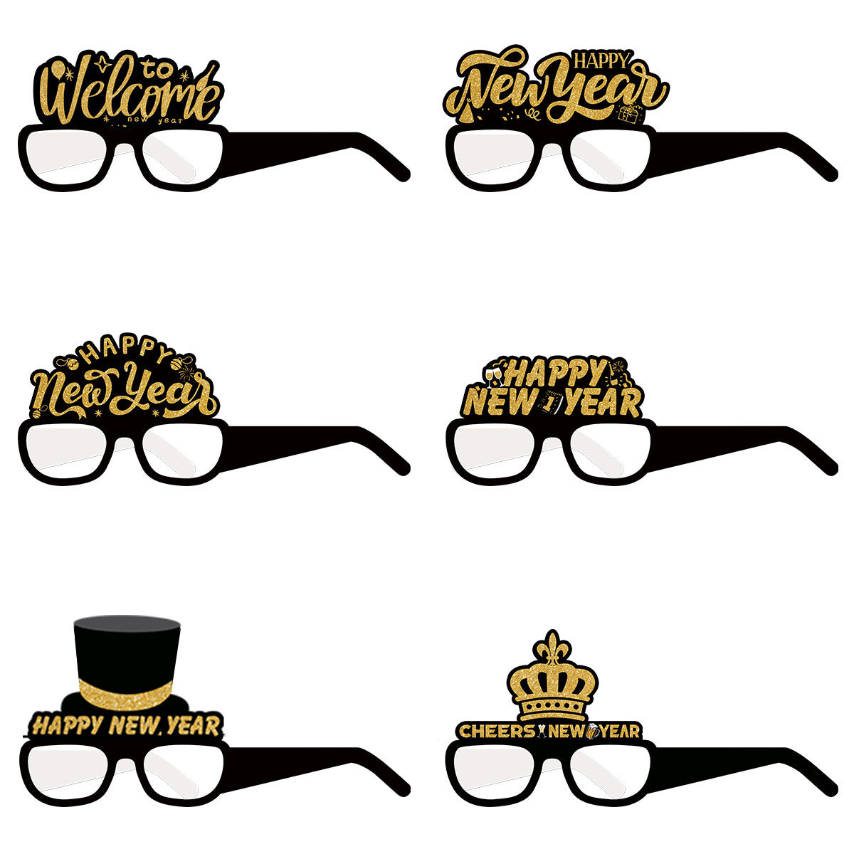 2025 New Year paper color black gold 3D glasses party decoration decoration props