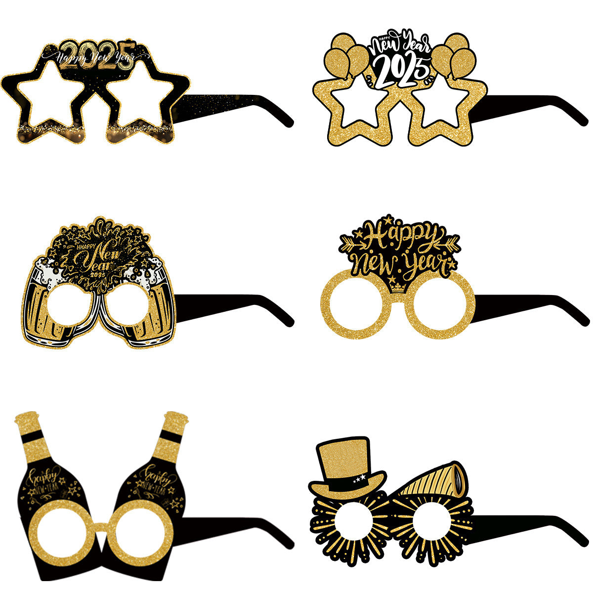 2025 New Year paper color black gold 3D glasses party decoration decoration props