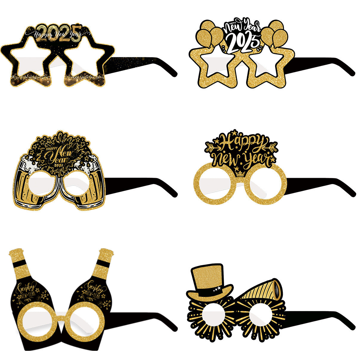 2025 New Year paper color black gold 3D glasses party decoration decoration props