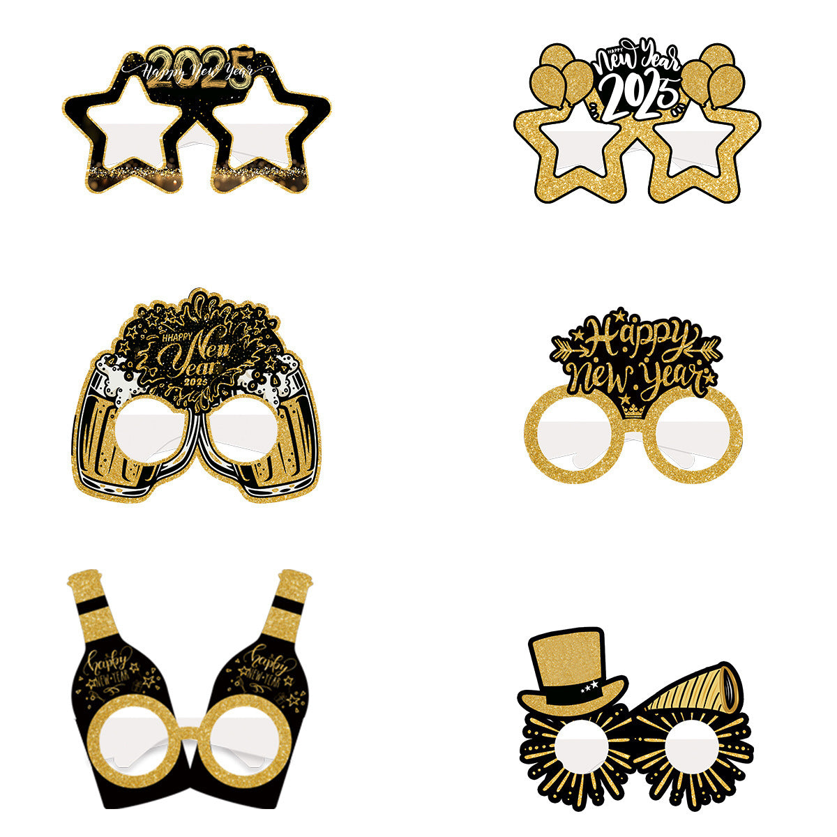 2025 New Year paper color black gold 3D glasses party decoration decoration props