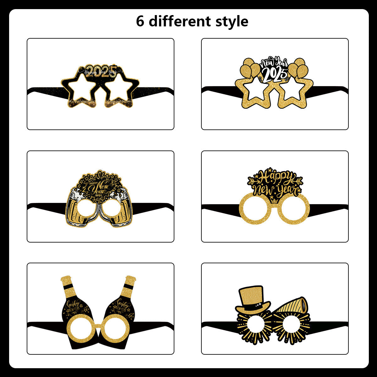 2025 New Year paper color black gold 3D glasses party decoration decoration props