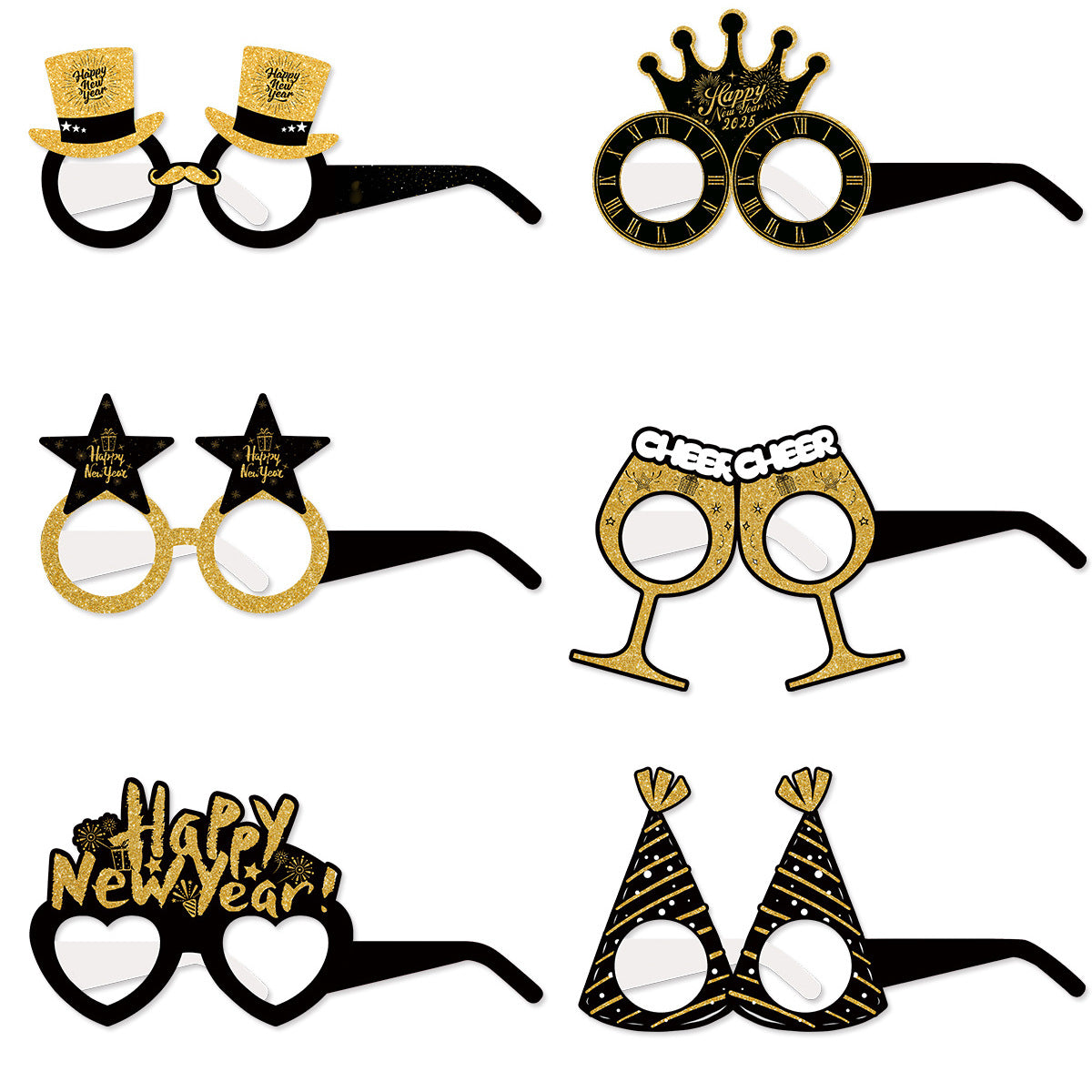 2025 New Year paper color black gold 3D glasses party decoration decoration props