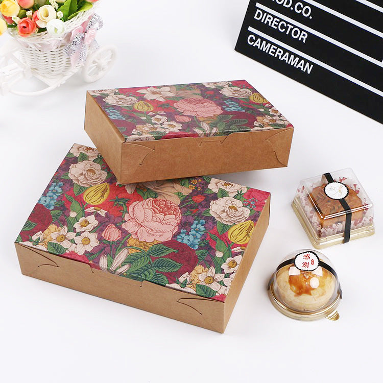 Vintage flower brown paper mooncake, egg yolk crisp packaging box