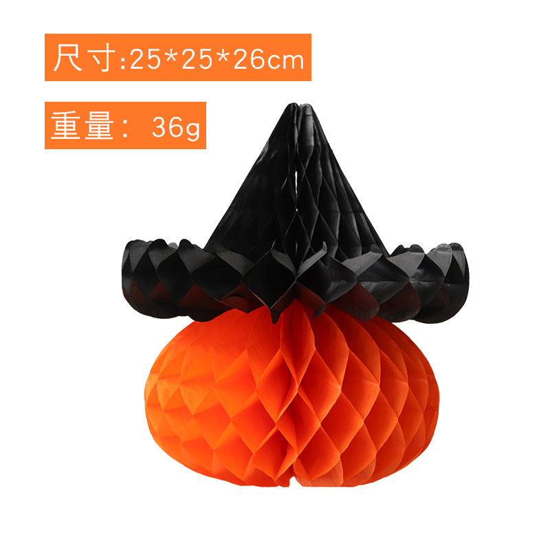 Honeycomb batpaper pendant Halloween decoration props Beehive pumpkin hat hanging ornament