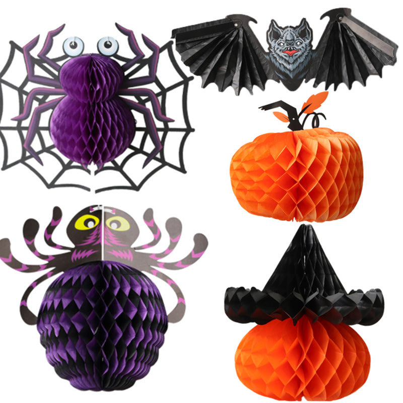 Honeycomb batpaper pendant Halloween decoration props Beehive pumpkin hat hanging ornament