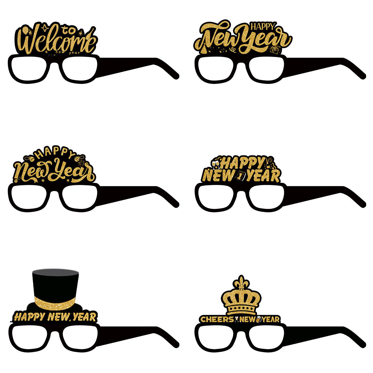 2025 New Year paper color black gold 3D glasses party decoration decoration props