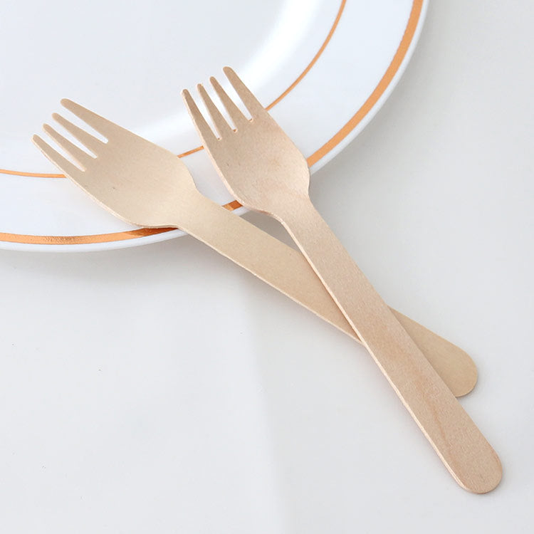 Disposable wooden cutlery knife, fork and spoon