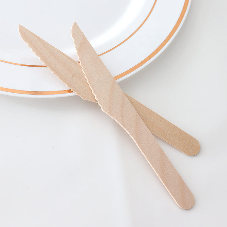 Disposable wooden cutlery knife, fork and spoon