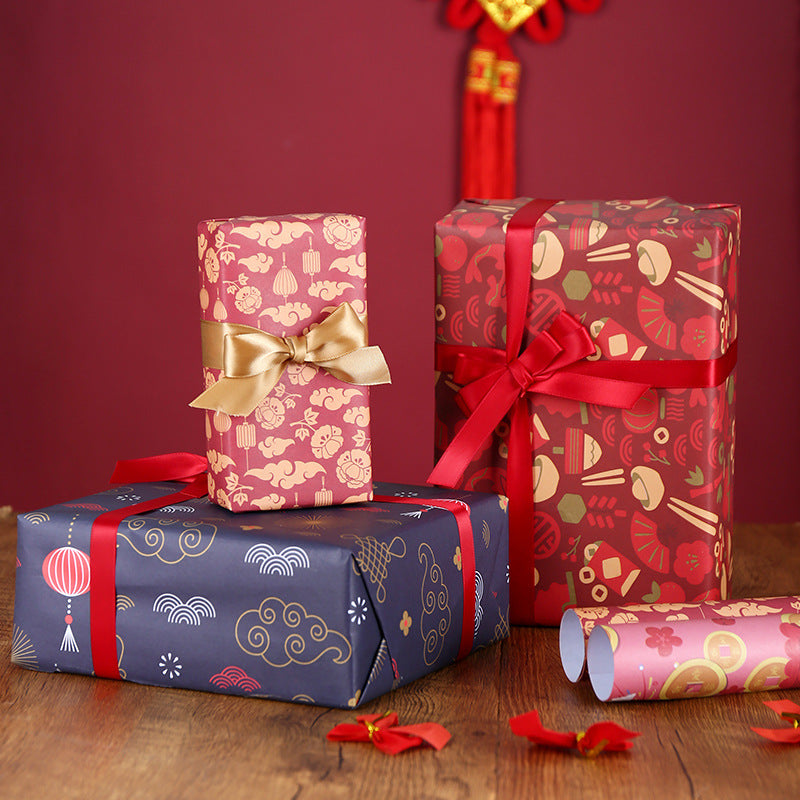 Two-side offset Chinese festive vintage red wrapping paper