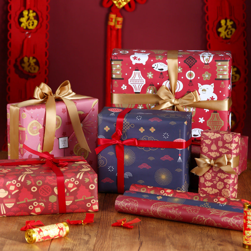 Two-side offset Chinese festive vintage red wrapping paper