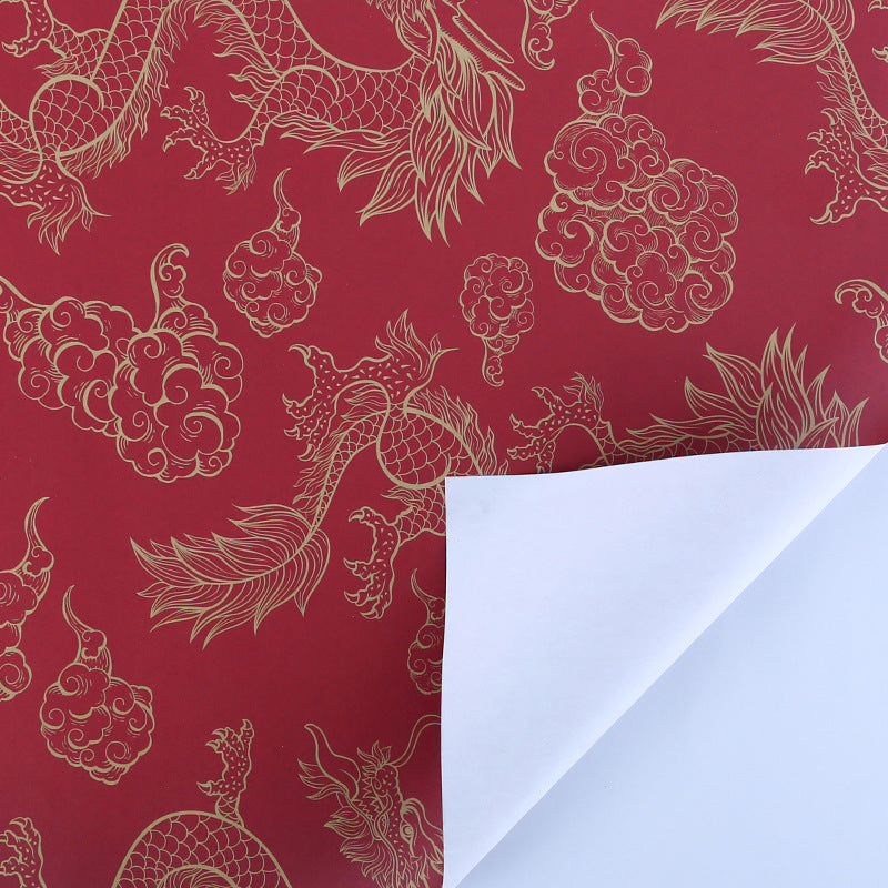 Two-side offset Chinese festive vintage red wrapping paper