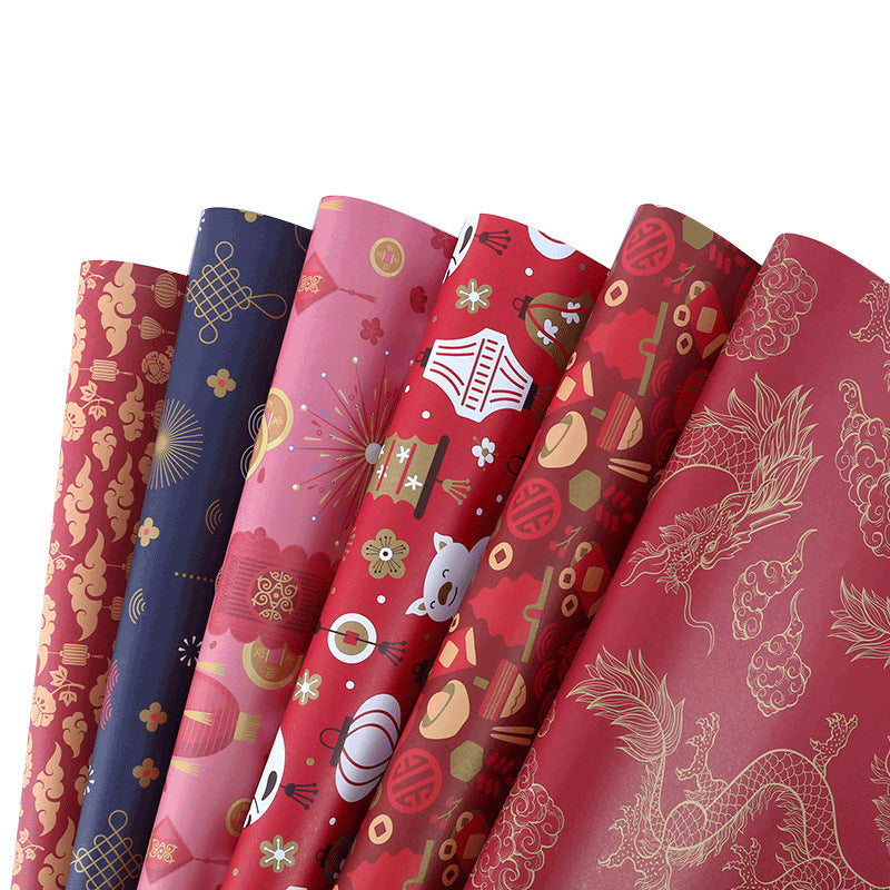 Two-side offset Chinese festive vintage red wrapping paper