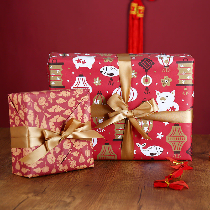 Two-side offset Chinese festive vintage red wrapping paper