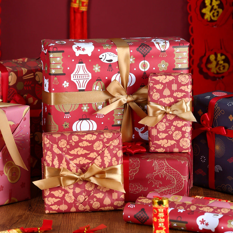 Two-side offset Chinese festive vintage red wrapping paper