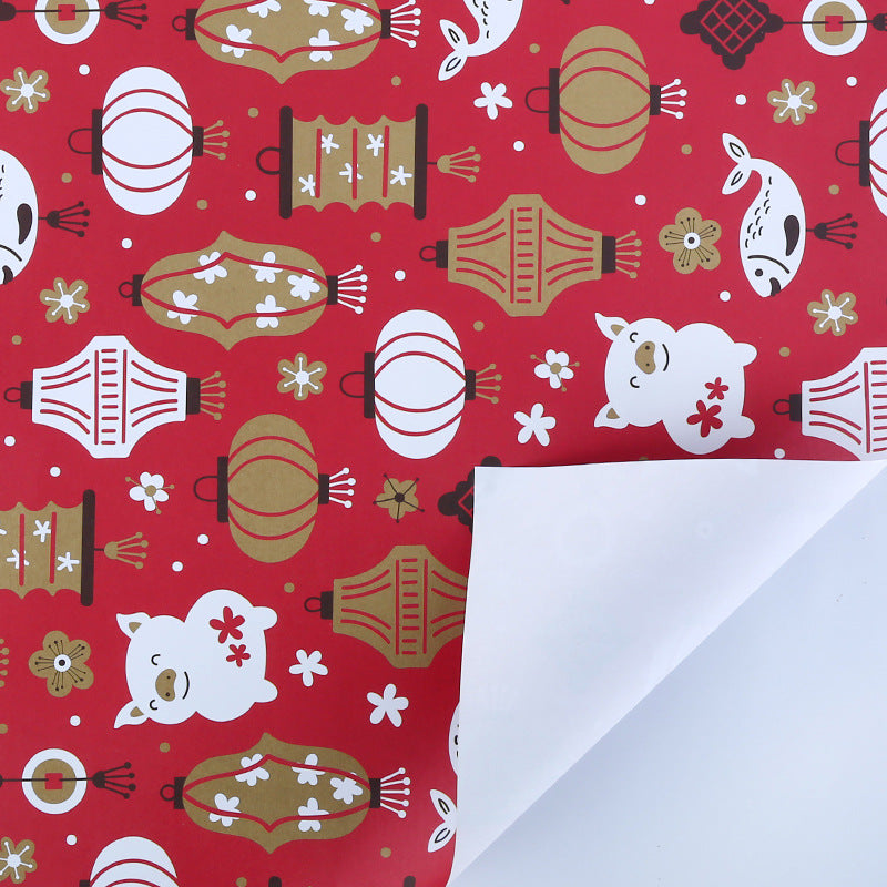 Two-side offset Chinese festive vintage red wrapping paper