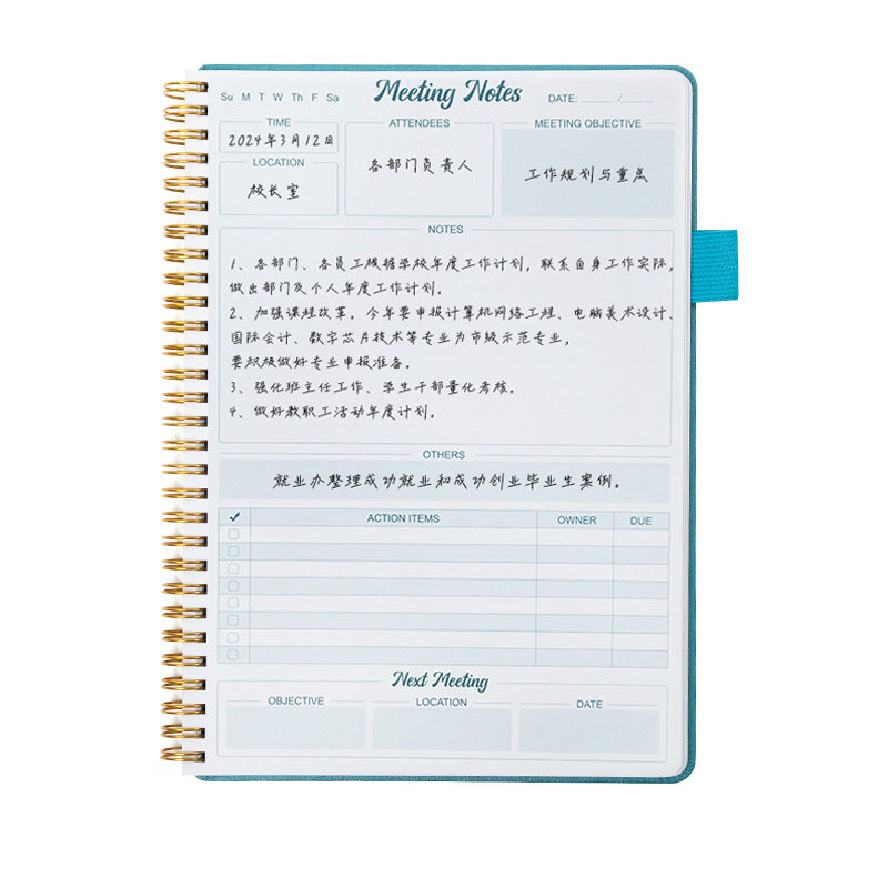 Meeting Minutes Book Efficiency manual Business office notebook Coil notepad