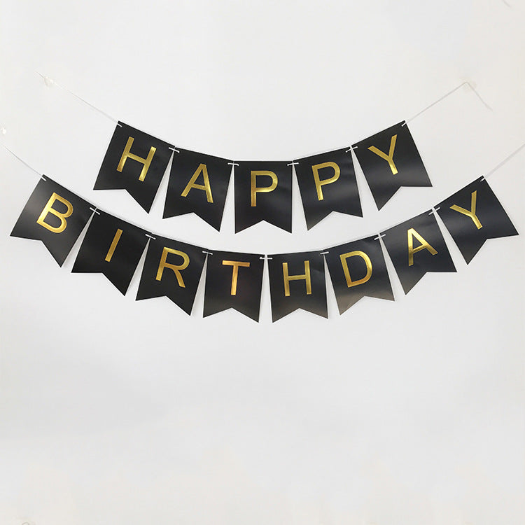 Party layout English happy birthday letter paper flag banner Happy Birthday hot gold fishtail flag