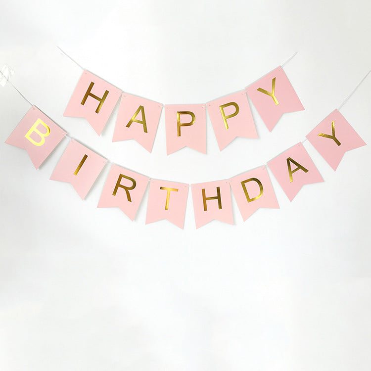 Party layout English happy birthday letter paper flag banner Happy Birthday hot gold fishtail flag