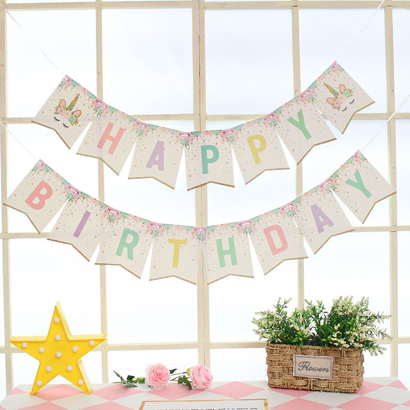 Party layout English happy birthday letter paper flag banner Happy Birthday hot gold fishtail flag