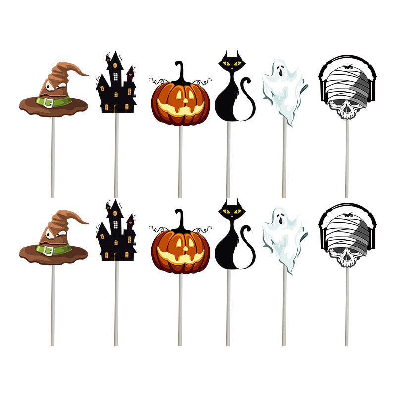 New 12pcs Halloween Pumpkin Skull cake decoration toppers