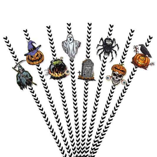 New Halloween decorations, pumpkin spider creepy vibe paper disposable straws, party supplies