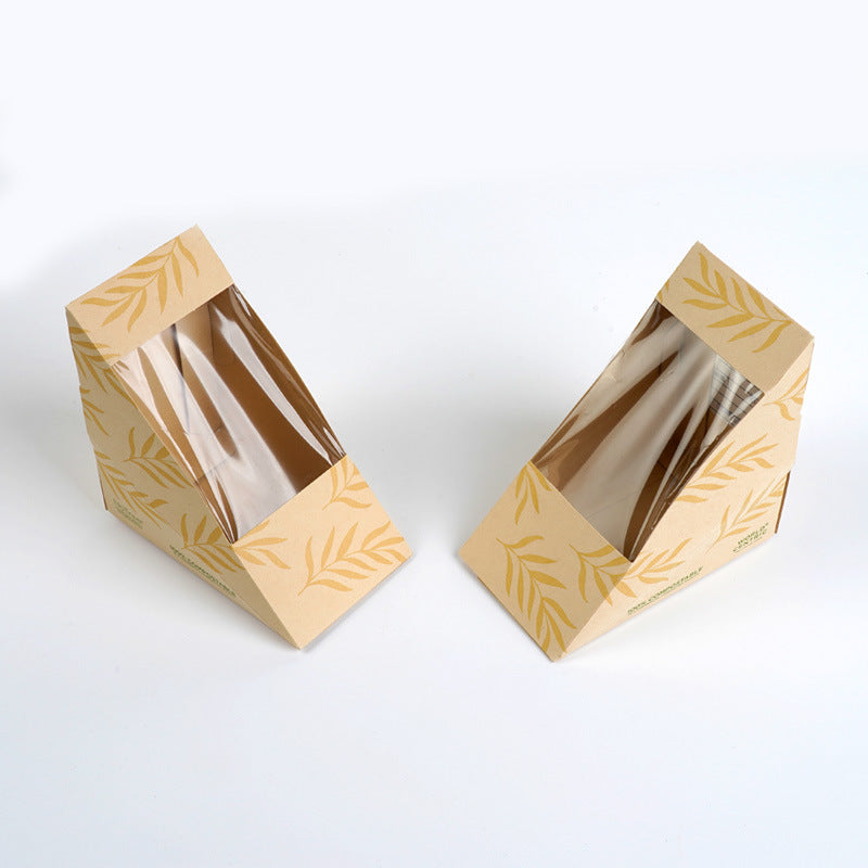 Secondary window bamboo pulp paper sandwich box triangle baked