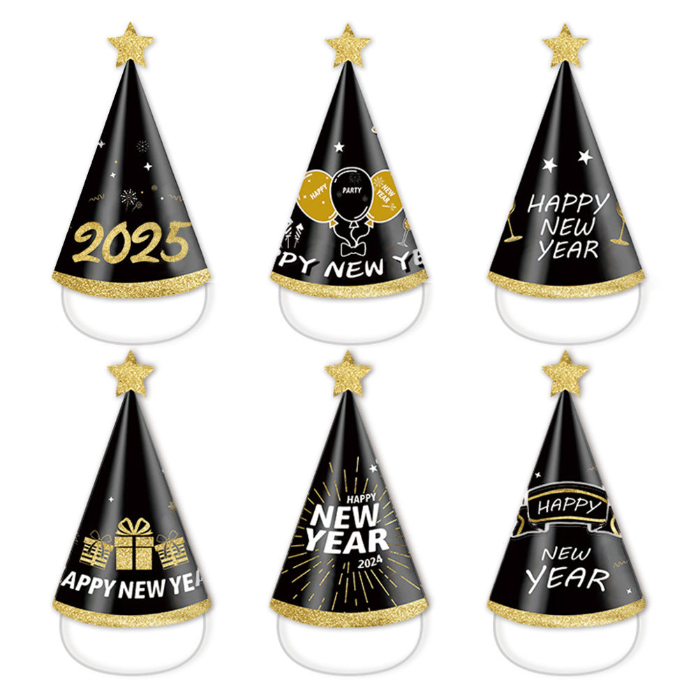 2025 New Year decoration black gold paper color 3D paper hat