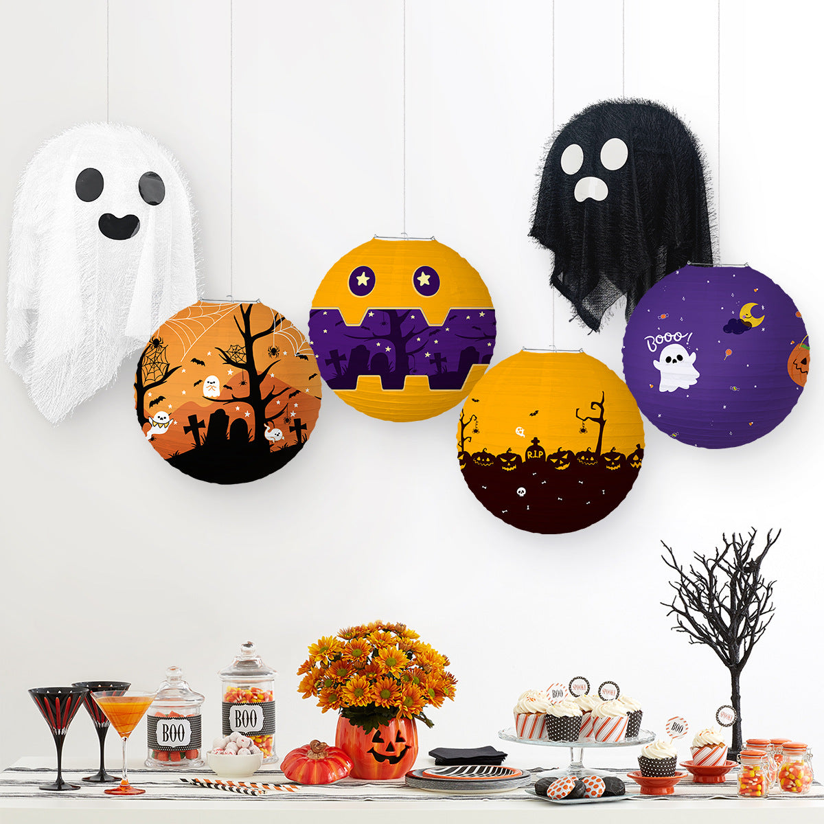 Halloween party atmosphere decoration props diy handmade paper lanterns