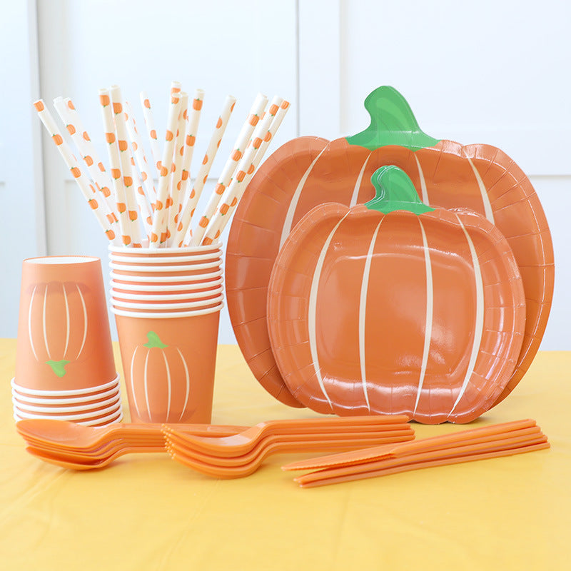 Thanksgiving Party Decoration Disposable Pumpkin Knife Fork Spoon