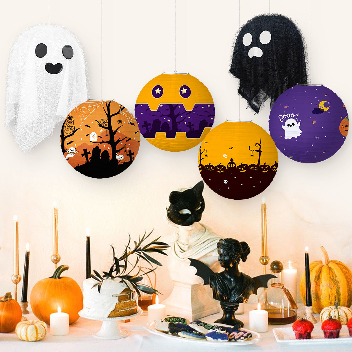 Halloween party atmosphere decoration props diy handmade paper lanterns