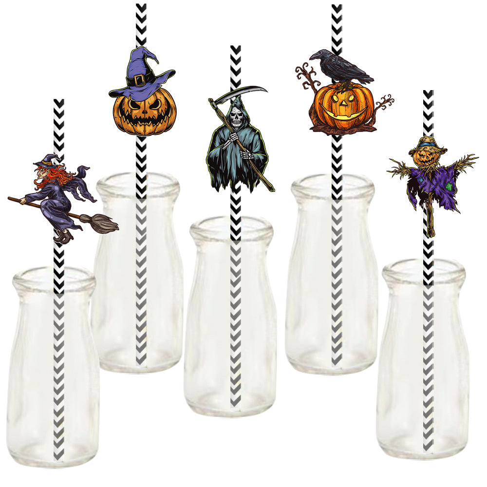 New Halloween decorations, pumpkin spider creepy vibe paper disposable straws, party supplies