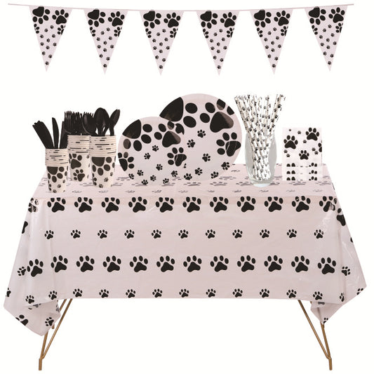 Black Dog Paw Theme Children's Birthday Party Decoration Set