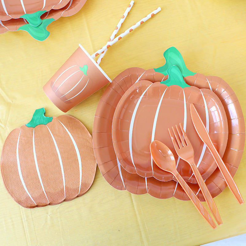 Thanksgiving Party Decoration Disposable Pumpkin Knife Fork Spoon