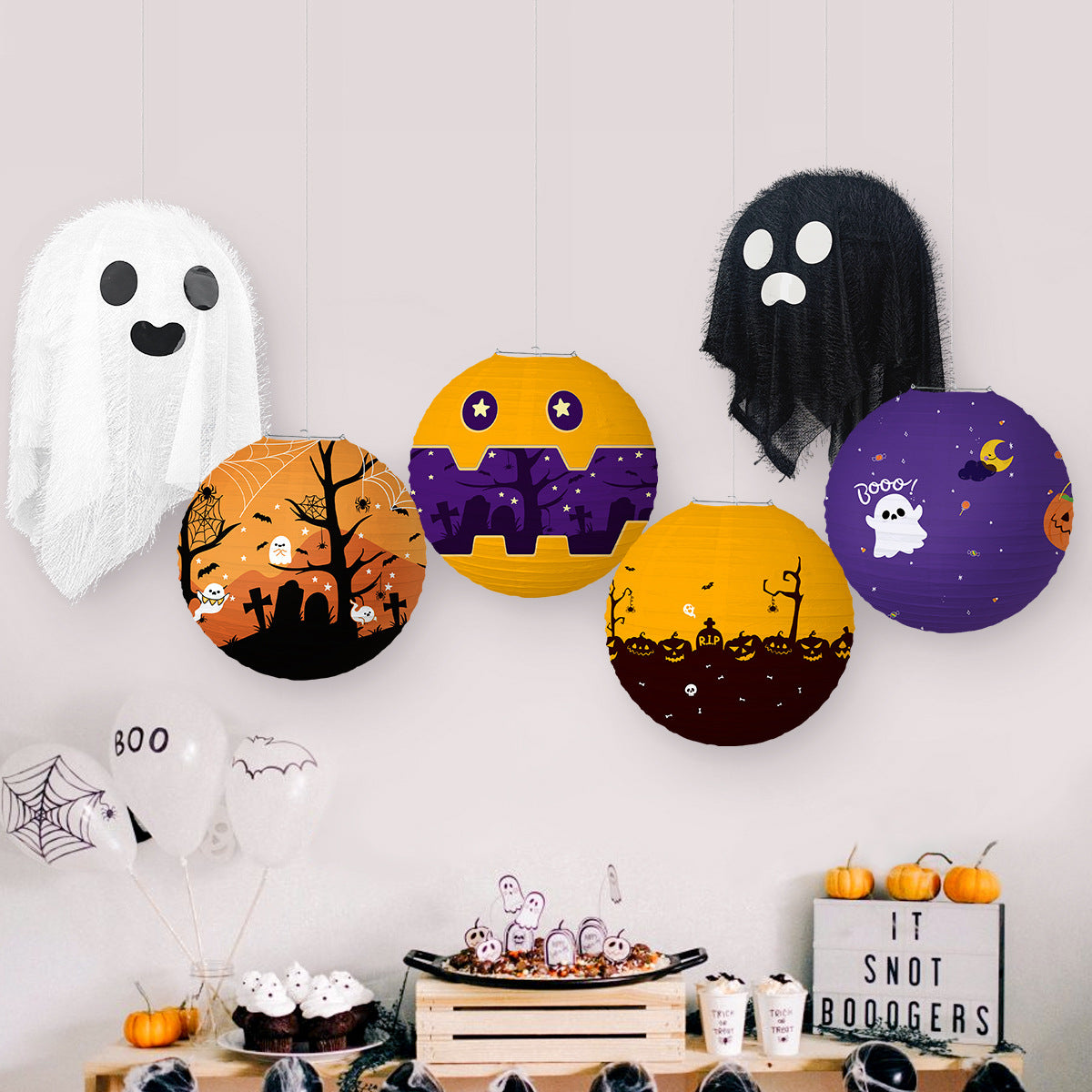 Halloween party atmosphere decoration props diy handmade paper lanterns