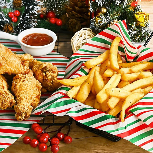 Christmas themed greaseproof paper food packaging tray paper