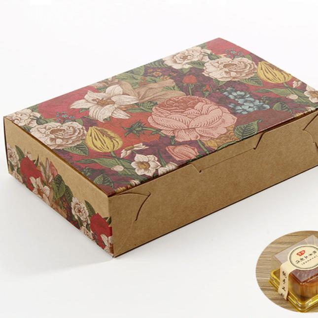 Vintage flower brown paper mooncake, egg yolk crisp packaging box