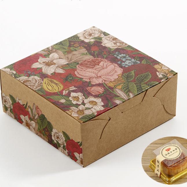 Vintage flower brown paper mooncake, egg yolk crisp packaging box