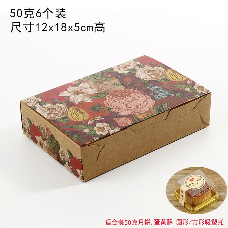 Vintage flower brown paper mooncake, egg yolk crisp packaging box