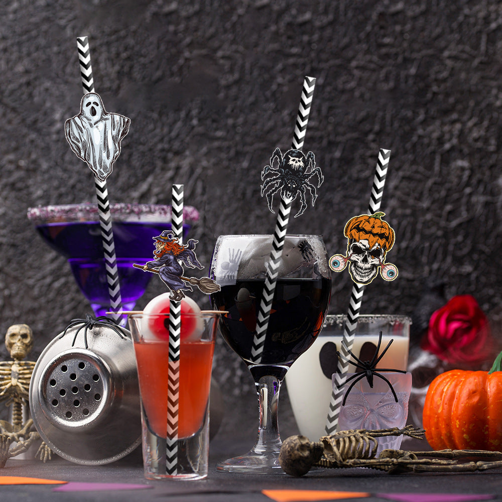 New Halloween decorations, pumpkin spider creepy vibe paper disposable straws, party supplies