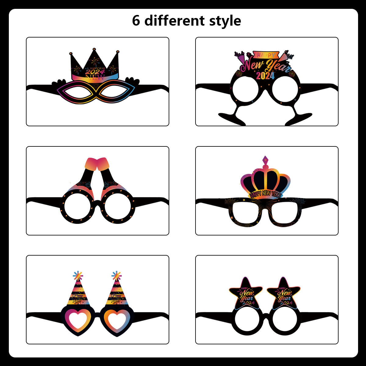 2025 New Year paper color black gold 3D glasses party decoration decoration props