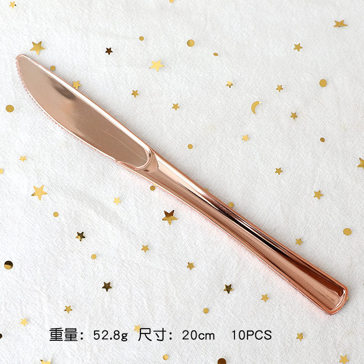 Disposable hot gold rose gold birthday party decoration knife, fork and spoon