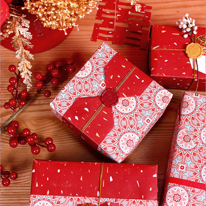 Chinese style festive retro red wrapping paper New Year Spring Festival DIY gift wrapping paper