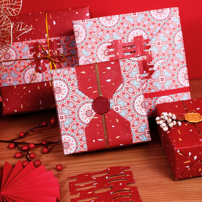 Chinese style festive retro red wrapping paper New Year Spring Festival DIY gift wrapping paper