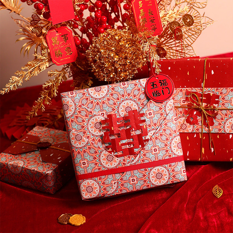 Chinese style festive retro red wrapping paper New Year Spring Festival DIY gift wrapping paper